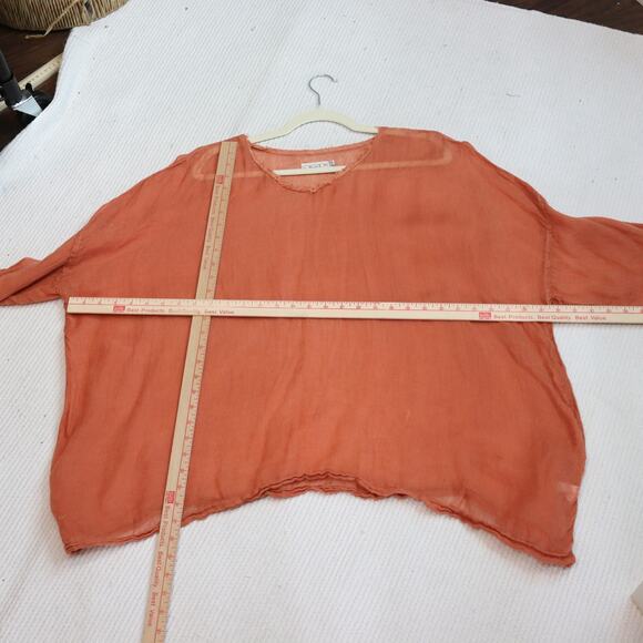 BODIE 100% Linen Sheer Tunic Top Burnt Orange Raw Edge Hem Oversized OS – Flawed - Picture 3 of 7